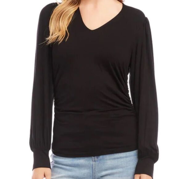 Karen Kane black long sleeve Shirred V-Neck Top- size medium- like new! - Picture 3 of 9